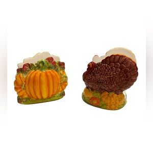 Vintage Turkey &‎ Pumpkin Ceramic Napkin Holders Thanksgiving Fall Table Decor